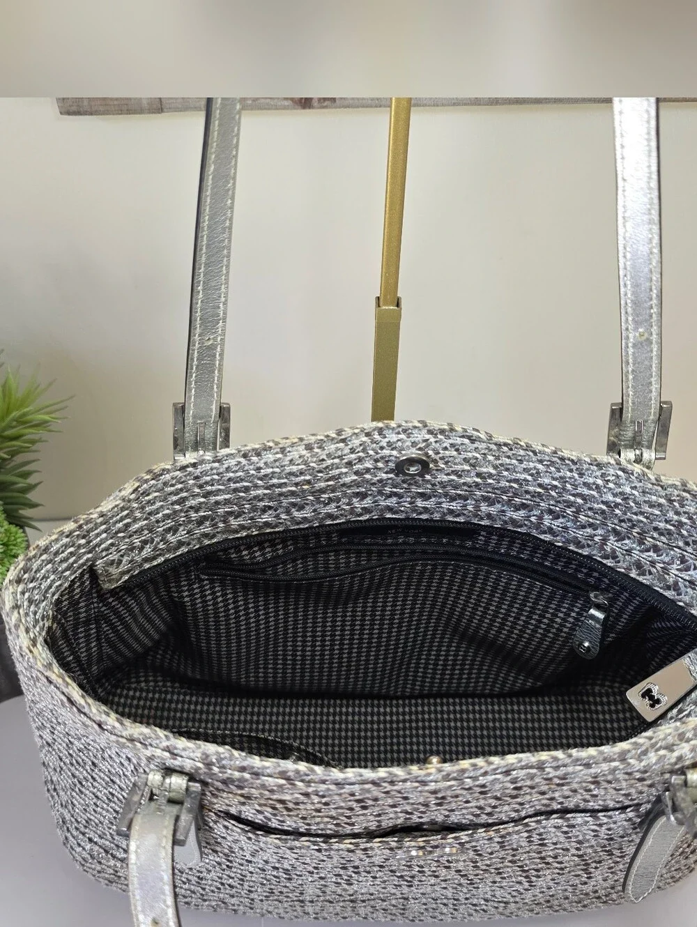 Eric Javitz Silver Metallic Woven Tote Bag Sustainable Recycled Fiber